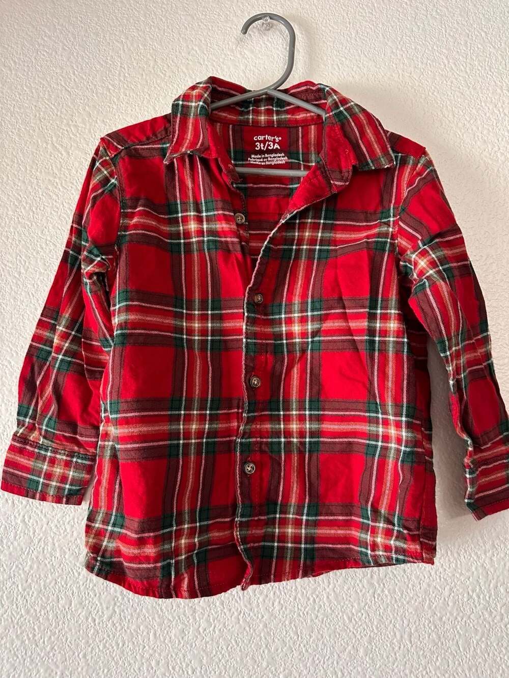 Carter's Flannel Button-Down Shirt Size 3T Christmas Holiday Plaid